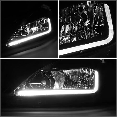 Auto Dynasty, Halogen Model, Factory Style L-Styling LED DRL Headlights Assembly Compatible With Honda Accord 7th Gen UC1 03-07, Driver and Passenger Side, Black Housing Clear Corner in Saudi Arabia