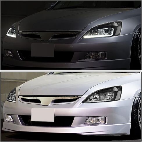 Auto Dynasty, Halogen Model, Factory Style L-Styling LED DRL Headlights Assembly Compatible With Honda Accord 7th Gen UC1 03-07, Driver and Passenger Side, Black Housing Clear Corner in Saudi Arabia