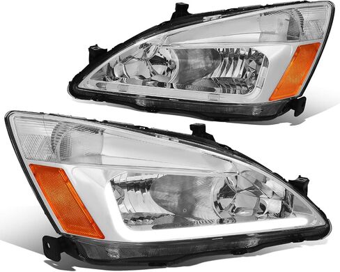 Auto Dynasty, Halogen Model, Factory Style L-Styling LED DRL Headlights Assembly Compatible With Honda Accord 7th Gen UC1 03-07, Driver and Passenger Side, Black Housing Clear Corner in Saudi Arabia