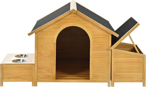 Dog House Outdoor Wooden Dog House Large Size, Dog Crate for Large Dog Breeds Cabin Style Raised Dog Shelter Houses with Asphalt Roof Solid Wood Weatherproof (51.18" L x 43.7" W x 37" H) in Saudi Arabia
