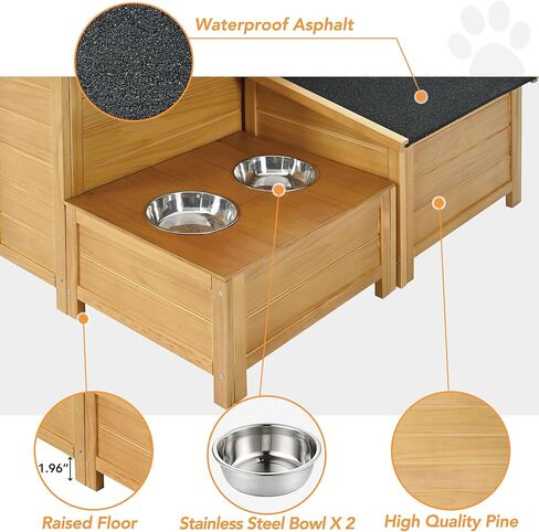 Dog House Outdoor Wooden Dog House Large Size, Dog Crate for Large Dog Breeds Cabin Style Raised Dog Shelter Houses with Asphalt Roof Solid Wood Weatherproof (51.18" L x 43.7" W x 37" H) in Saudi Arabia