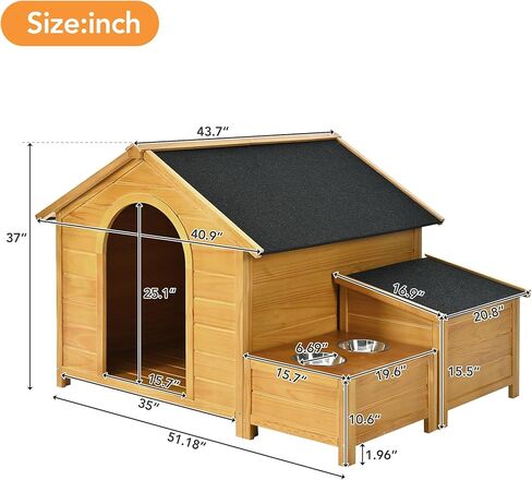Dog House Outdoor Wooden Dog House Large Size, Dog Crate for Large Dog Breeds Cabin Style Raised Dog Shelter Houses with Asphalt Roof Solid Wood Weatherproof (51.18" L x 43.7" W x 37" H) in Saudi Arabia