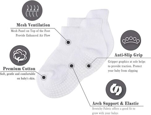 جوارب EPEIUS Grip للكاحل قطنية قابلة للتنفس شبكية غير قابلة للانزلاق/الانزلاقية لحديثي الولادة والرضع والأطفال الصغار 6/12 حزمة in Kuwait