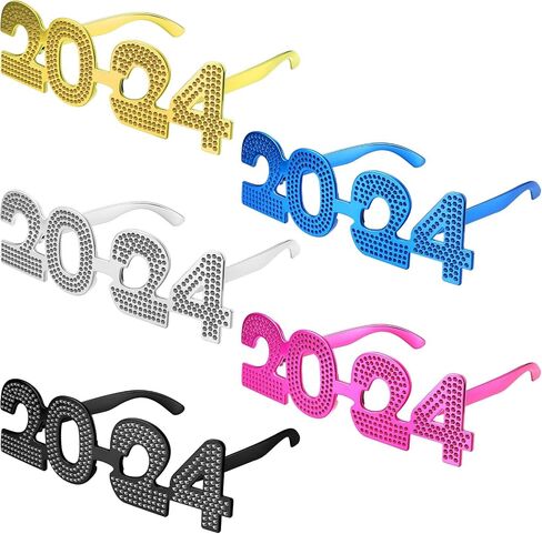 5 Pcs 2024 Graduation Glasses 2024 Plastic Eyeglasses Glitter Frames Glasses Class of 2024 Party Eyewear Decorations for Graduation Party Favor Photo Props, 5 Colors in Saudi Arabia