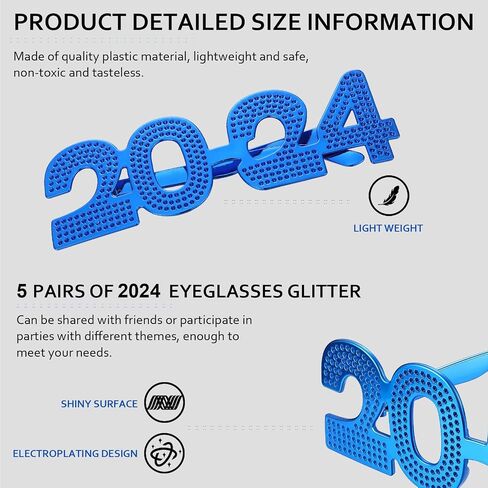 5 Pcs 2024 Graduation Glasses 2024 Plastic Eyeglasses Glitter Frames Glasses Class of 2024 Party Eyewear Decorations for Graduation Party Favor Photo Props, 5 Colors in Saudi Arabia