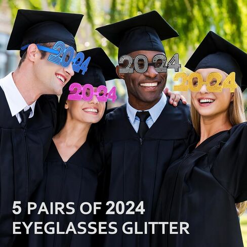 5 Pcs 2024 Graduation Glasses 2024 Plastic Eyeglasses Glitter Frames Glasses Class of 2024 Party Eyewear Decorations for Graduation Party Favor Photo Props, 5 Colors in Saudi Arabia