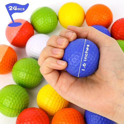 24 قطعة من كرات الجولف الإسفنجية من POPLAY، كرات جولف مضغوطة مقاس 1.6 بوصة، كرات إسفنجية جولف ملونة للاستخدام الداخلي والخارجي in Kuwait