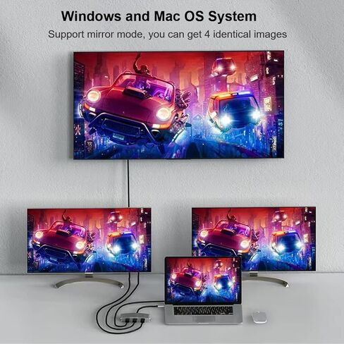 محول USB C إلى 3 HDMI، شاشة متعددة 3 منافذ من النوع C، يدعم ثنائي 4K عند 60 هرتز أو واحد 4K عند 60 هرتز واثنين من 4K عند 30 هرتز متوافق مع نظام التشغيل Windows وMac OS in Kuwait