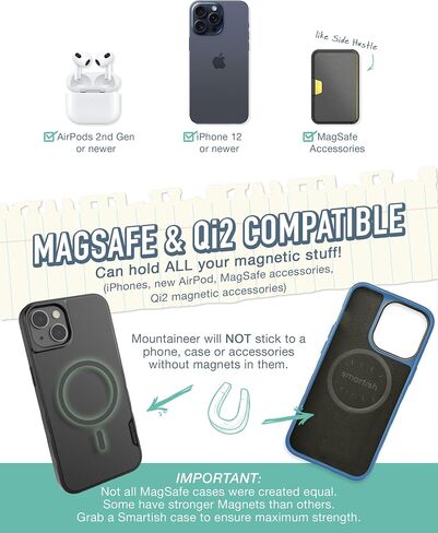 حامل حائط Smartish MagSafe - متسلق الجبال - متوافق مع هاتف iPhone 15/14/13/12 المغناطيسي - حامل هاتف لاصق مع مغناطيس قوي إضافي لملحقات Apple MagSafe - رقم 2 قلم رصاص رمادي in Kuwait