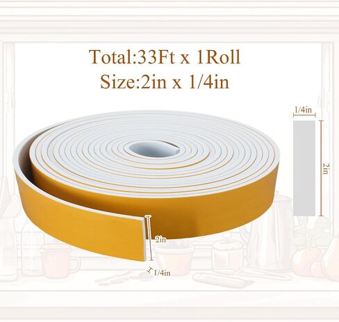 1In x 1/4In x 33Ft الطقس تجريد الباب ختم الشريط عالية الكثافة رغوة الشريط لاصق شريط عازل الباب مانعة لتسرب الماء عازل للصوت شريط عازل لفة لتكييف الهواء نافذة الباب in Kuwait