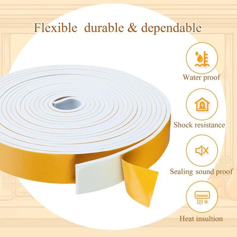 1In x 1/4In x 33Ft الطقس تجريد الباب ختم الشريط عالية الكثافة رغوة الشريط لاصق شريط عازل الباب مانعة لتسرب الماء عازل للصوت شريط عازل لفة لتكييف الهواء نافذة الباب in Kuwait