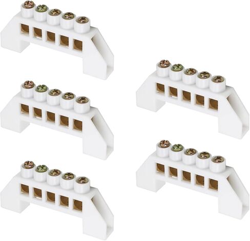 Fielect 7Pcs Terminal Bus Bar 5 Positions Terminal Block Connector Bar 6.07mm Wire Dia Screw Terminal Grounding Strip Bus Bar Single Row High Bridge Design Electric Barrier Bus Bars in Saudi Arabia