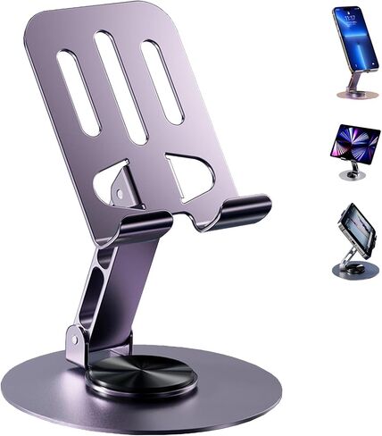 Upgraded-2nd Generation 360° Rotating Dual Folding All-Metal Cell Phone Holder for Desk, Compatible Will Phone 15 14 13 12 11 Pro Xs Xs Max Xr X 8, All Cell Phones, Purple in Saudi Arabia