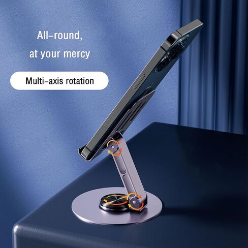 Upgraded-2nd Generation 360° Rotating Dual Folding All-Metal Cell Phone Holder for Desk, Compatible Will Phone 15 14 13 12 11 Pro Xs Xs Max Xr X 8, All Cell Phones, Purple in Saudi Arabia