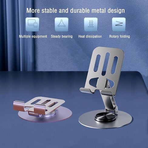 Upgraded-2nd Generation 360° Rotating Dual Folding All-Metal Cell Phone Holder for Desk, Compatible Will Phone 15 14 13 12 11 Pro Xs Xs Max Xr X 8, All Cell Phones, Purple in Saudi Arabia