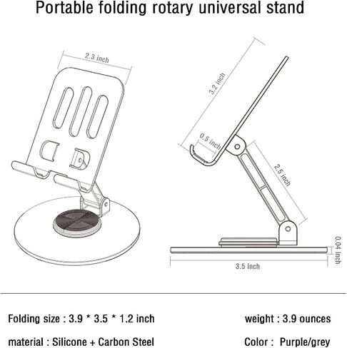 Upgraded-2nd Generation 360° Rotating Dual Folding All-Metal Cell Phone Holder for Desk, Compatible Will Phone 15 14 13 12 11 Pro Xs Xs Max Xr X 8, All Cell Phones, Purple in Saudi Arabia