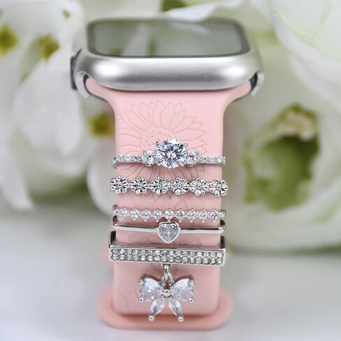 Watch Band Charms, Decorative Rings Loops Charms Compatible with Apple Silicone Watch Bands for Women 49mm 45mm 44mm 42mm 41mm 40mm 38mm , Metal Jewelry Watch Band Accessories Charms for iwatch band Series se 9 8 7 6 5 4 3 2 1 Samsung Galaxy watch 5/Pro/4 in Saudi Arabia