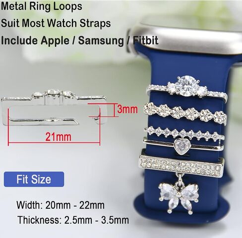 Watch Band Charms, Decorative Rings Loops Charms Compatible with Apple Silicone Watch Bands for Women 49mm 45mm 44mm 42mm 41mm 40mm 38mm , Metal Jewelry Watch Band Accessories Charms for iwatch band Series se 9 8 7 6 5 4 3 2 1 Samsung Galaxy watch 5/Pro/4 in Saudi Arabia
