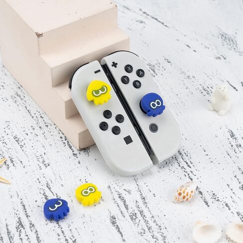 Yocore Splatoon3 Switch أغطية قبضة الإبهام، مقابض إبهام سيليكون ناعمة، أغطية عصا تحكم تناظرية من السيليكون الناعم، أغطية عصا للتبديل/OLED/Switch Lite، 4 قطع in Kuwait