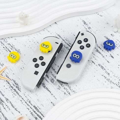 Yocore Splatoon3 Switch أغطية قبضة الإبهام، مقابض إبهام سيليكون ناعمة، أغطية عصا تحكم تناظرية من السيليكون الناعم، أغطية عصا للتبديل/OLED/Switch Lite، 4 قطع in Kuwait