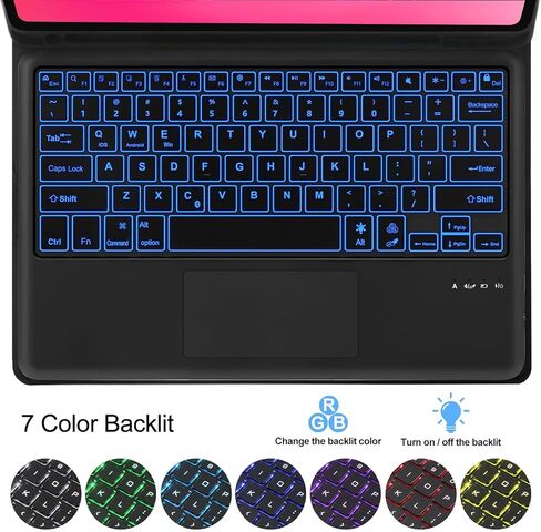 حافظة لوحة مفاتيح KVAGO لجهاز Air 13 بوصة (M2 2024، متوافقة مع iPad Pro 12.9 (الجيل الثالث والرابع والخامس والسادس) - إضاءة خلفية بـ 7 ألوان، لوحة تتبع مدمجة، لاسلكية قابلة للفصل - أسود مع حامل قلم رصاص in Kuwait