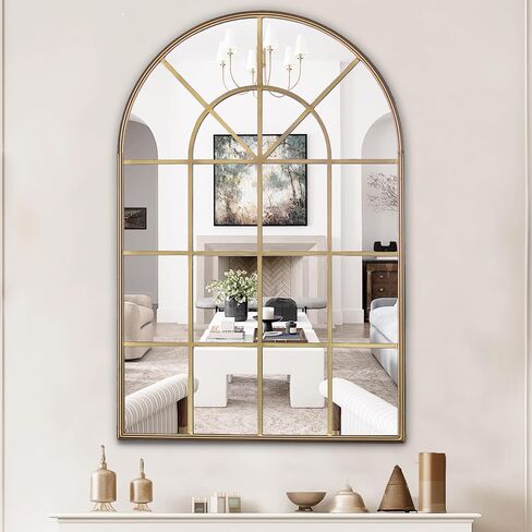 Arched Wall Mirror, 28" x 41.5" Mirror Wall Decor, Metal Framed Window Decorative Farmhouse Mirror for Living Room Bedroom Bathroom Entryway in Saudi Arabia