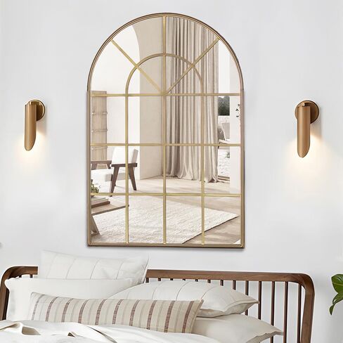 Arched Wall Mirror, 28" x 41.5" Mirror Wall Decor, Metal Framed Window Decorative Farmhouse Mirror for Living Room Bedroom Bathroom Entryway in Saudi Arabia
