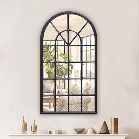 Arched Wall Mirror, 28" x 41.5" Mirror Wall Decor, Metal Framed Window Decorative Farmhouse Mirror for Living Room Bedroom Bathroom Entryway in Saudi Arabia