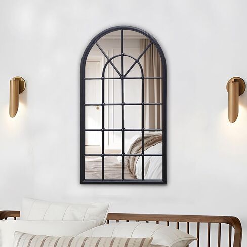 Arched Wall Mirror, 28" x 41.5" Mirror Wall Decor, Metal Framed Window Decorative Farmhouse Mirror for Living Room Bedroom Bathroom Entryway in Saudi Arabia