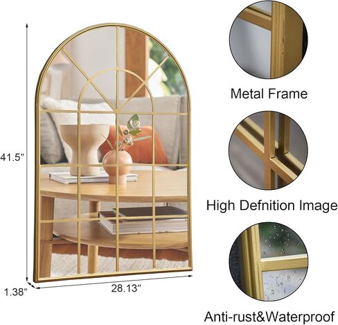 Arched Wall Mirror, 28" x 41.5" Mirror Wall Decor, Metal Framed Window Decorative Farmhouse Mirror for Living Room Bedroom Bathroom Entryway in Saudi Arabia