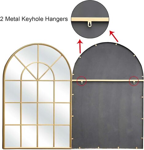 Arched Wall Mirror, 28" x 41.5" Mirror Wall Decor, Metal Framed Window Decorative Farmhouse Mirror for Living Room Bedroom Bathroom Entryway in Saudi Arabia