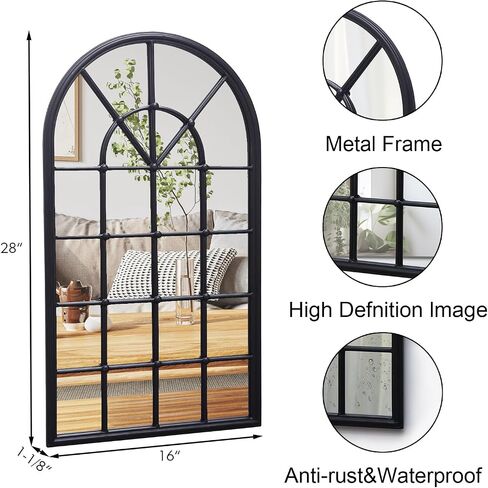 Arched Wall Mirror, 28" x 41.5" Mirror Wall Decor, Metal Framed Window Decorative Farmhouse Mirror for Living Room Bedroom Bathroom Entryway in Saudi Arabia