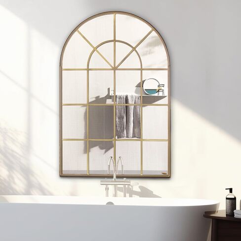 Arched Wall Mirror, 28" x 41.5" Mirror Wall Decor, Metal Framed Window Decorative Farmhouse Mirror for Living Room Bedroom Bathroom Entryway in Saudi Arabia