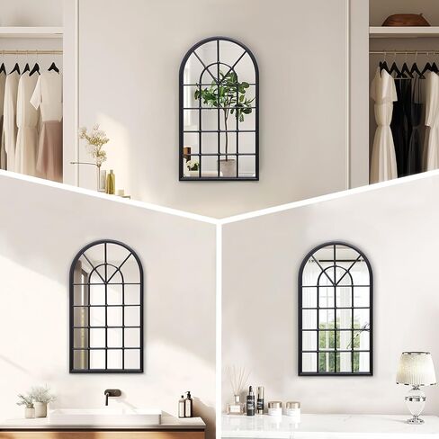 Arched Wall Mirror, 28" x 41.5" Mirror Wall Decor, Metal Framed Window Decorative Farmhouse Mirror for Living Room Bedroom Bathroom Entryway in Saudi Arabia