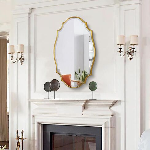 Scalloped Oval Wall Mirror, 24“X36" Gold Bathroom Vanity Mirror, Ornate Decorative Mirror for Living Room, Washroom, Bedroom in Kuwait