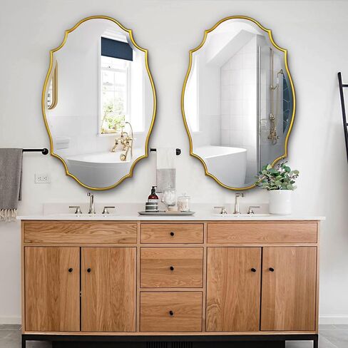 Scalloped Oval Wall Mirror, 24“X36" Gold Bathroom Vanity Mirror, Ornate Decorative Mirror for Living Room, Washroom, Bedroom in Kuwait