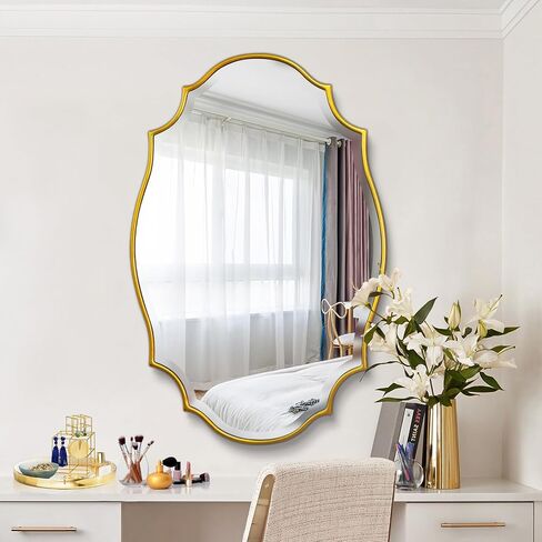 Scalloped Oval Wall Mirror, 24“X36" Gold Bathroom Vanity Mirror, Ornate Decorative Mirror for Living Room, Washroom, Bedroom in Kuwait