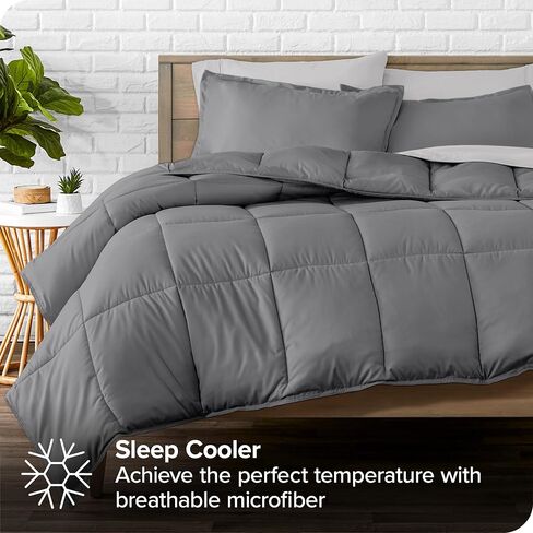 طقم لحاف وملاءات من Bare Home Bed-in-A-Bag مكون من 5 قطع - Twin XL - بديل من ريش الأوز - طقم سرير ممتاز 1800 فائق النعومة (Twin XL، رمادي/رمادي فاتح) in Kuwait