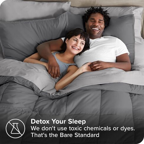 طقم لحاف وملاءات من Bare Home Bed-in-A-Bag مكون من 5 قطع - Twin XL - بديل من ريش الأوز - طقم سرير ممتاز 1800 فائق النعومة (Twin XL، رمادي/رمادي فاتح) in Kuwait
