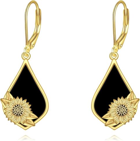 Sunflower Earrings Sterling Silver Black Onyx Dangle Earrings Sunflower Flower Jewelry Valentine's Day Jewelry Gifts for Women Girls in Saudi Arabia