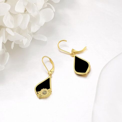Sunflower Earrings Sterling Silver Black Onyx Dangle Earrings Sunflower Flower Jewelry Valentine's Day Jewelry Gifts for Women Girls in Saudi Arabia