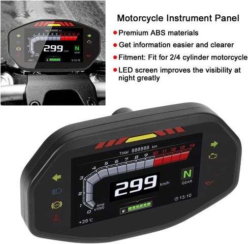 عداد سرعة الدراجة النارية، أداة عرض TFT LCD عالمية للدراجات النارية، عداد السرعة، عداد المسافات، عداد سرعة الدوران مناسب لدراجة نارية 2/4 أسطوانة in Kuwait