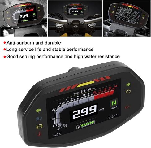 عداد سرعة الدراجة النارية، أداة عرض TFT LCD عالمية للدراجات النارية، عداد السرعة، عداد المسافات، عداد سرعة الدوران مناسب لدراجة نارية 2/4 أسطوانة in Kuwait