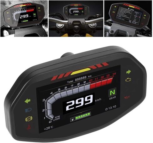 عداد سرعة الدراجة النارية، أداة عرض TFT LCD عالمية للدراجات النارية، عداد السرعة، عداد المسافات، عداد سرعة الدوران مناسب لدراجة نارية 2/4 أسطوانة in Kuwait