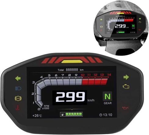 عداد سرعة الدراجة النارية، أداة عرض TFT LCD عالمية للدراجات النارية، عداد السرعة، عداد المسافات، عداد سرعة الدوران مناسب لدراجة نارية 2/4 أسطوانة in Kuwait