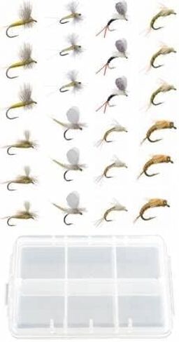 Pale Morning Dun (PMD) Fly Fishing Flies – Fishing Kit w/24 Nymph Flies + Fly Box – Realistic & Effective Fly Fishing Accessories – Flies for Fly Fishing on Strong, Sharp Hooks in Kuwait