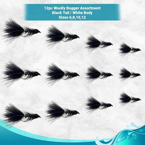 Fly Fishing Flies | Woolly Bugger Flies, 12pc Flies for Fly Fishing | Trout Flies and Bass Flies | 4 Size Fly Fishing Assortment | Streamer Flies in Saudi Arabia