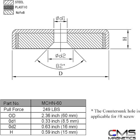 مغناطيس كأس نيوديميوم نادر قوي من CMS بقوة 249 رطل قوة سحب بقطر 2.4 بوصة - 1 قيراط مغناطيس قاعدة مستديرة | تجميع مغناطيسي | مغناطيس الصيد (مغناطيس الكأس 6) in Kuwait