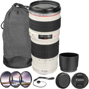 مجموعة عدسات Canon EF 70-200mm f/4L USM | تكبير تليفوتوغرافي احترافي من سلسلة L مع فتحة f/4 ثابتة وتركيز تلقائي USM من النوع الدائري السريع | رائعة للسفر والرياضة (2578A002) + مجموعة الفلتر + المزيد in Kuwait