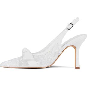 إمرأة Slingback كعوب الزفاف مغلق أشار تو مضخات القوس الدانتيل شبكة كعب ستيليتو فستان أحذية الزفاف in Kuwait